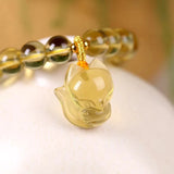 Yellow Crystal Bead Bracelet with Fox Pendant for Women