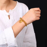 Yellow Crystal Bead Bracelet with Fox Pendant for Women
