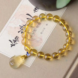 8mm Yellow Natural Crystal Bracelet with Nine Tails Fox Pendant