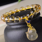 8mm Yellow Natural Crystal Bracelet with Nine Tails Fox Pendant