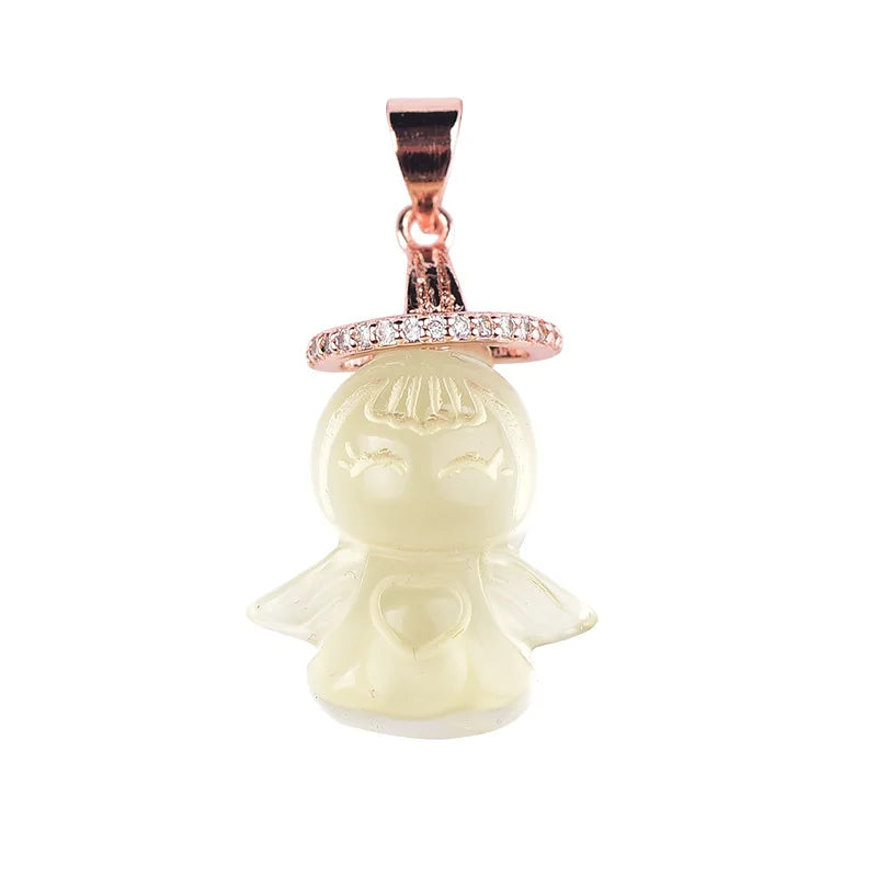 Yellow Natural Crystal Angel Pendant Necklace for Girls Gift
