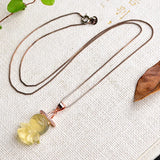 Yellow Natural Crystal Angel Pendant Necklace for Girls Gift