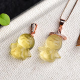 Yellow Natural Crystal Angel Pendant Necklace for Girls Gift
