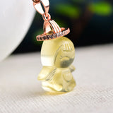 Yellow Natural Crystal Angel Pendant Necklace for Girls Gift