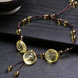Yellow & Crystal Anklets Caved Flowers Hand Weave Anklet Jewelry