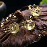 Yellow & Crystal Anklets Caved Flowers Hand Weave Anklet Jewelry
