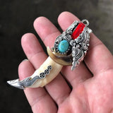 Antique Pendant with Tibetan Silver Inlay Necklace Pendant