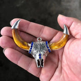 Antique Inlaid Tibetan Silver Titanium Steel Pendant Necklace