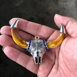 Antique Inlaid Tibetan Silver Titanium Steel Pendant Necklace