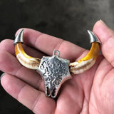 Antique Inlaid Tibetan Silver Titanium Steel Pendant Necklace
