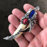 Antique Pendant with Tibetan Silver Inlay Necklace Pendant