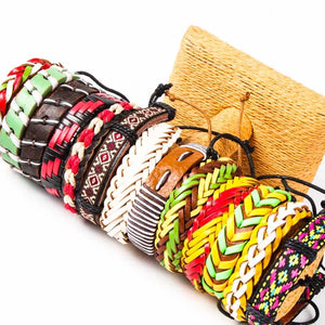 Set of 10 Modern Retro Jamaican National Contrast Woven Bracelet