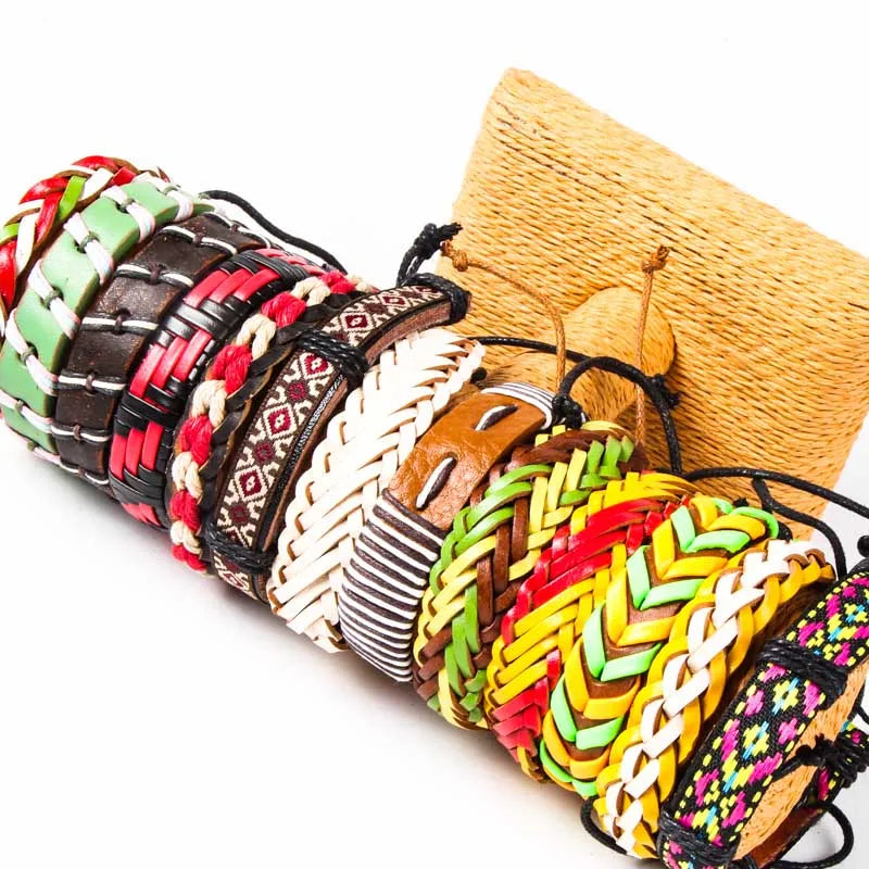 Set of 10 Modern Retro Jamaican National Contrast Woven Bracelet