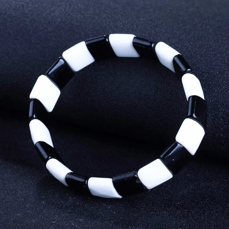 Gemstone Jewelry Hand Catenary Bracelet for Women, Obsidian and Jade 15x11mm