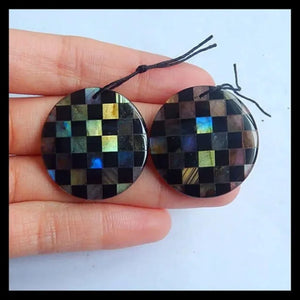 Labradorite Obsidian Intarsia Earrings Bead for Jewelry Making DIY