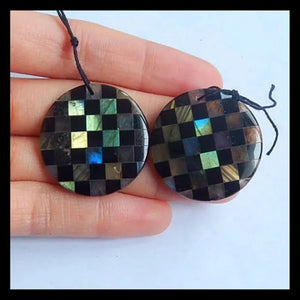 Labradorite Obsidian Intarsia Earrings Bead for Jewelry Making DIY