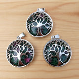 Epidote Stone Alloy Tree of Life Pendants for Jewelry Accessories - 12pcs/lot
