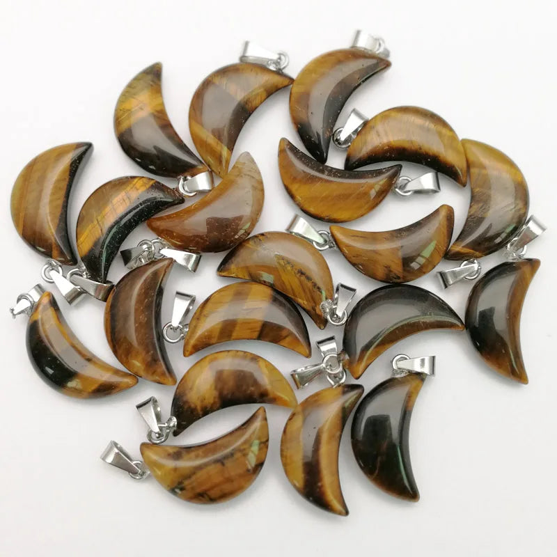 Tiger Eye Stone Moon Pendant Charms for Jewelry Making - 50pcs/lot