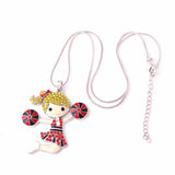 Cheerleader Girl Rhinestone Pendant Necklace