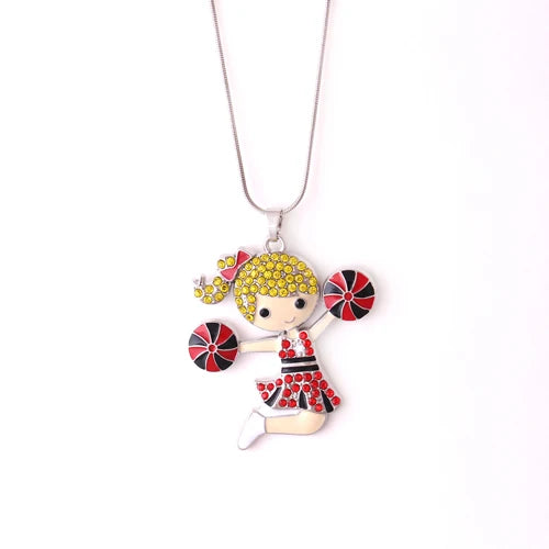 Cheerleader Girl Rhinestone Pendant Necklace