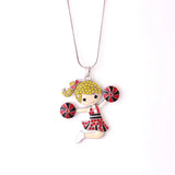 Cheerleader Girl Rhinestone Pendant Necklace