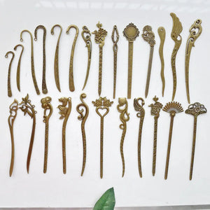 10pcs antique bronze charms, 25 styles, bookmark/hair sticker/hairpin shape