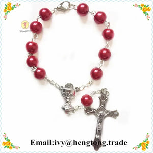 10pcs Red Glass Pearl Bead Rosary Bracelet