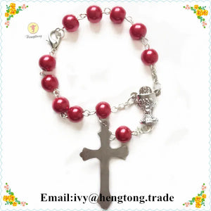 10pcs Red Glass Pearl Bead Rosary Bracelet