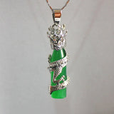 Chinese Wind Cylinder Green Jade Dragon Pendant Necklace