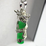 Chinese Wind Cylinder Green Jade Dragon Pendant Necklace