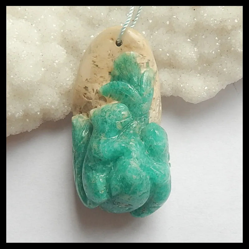 Carved Amazonite Pendant Bead,44x23x20mm