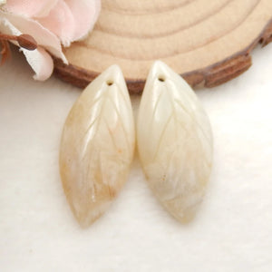 Carved Leaves Amazonite Earrings Beads 30x14x4mm