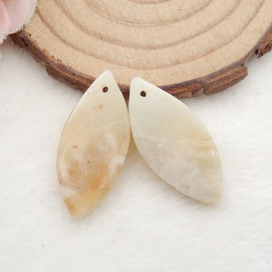 Carved Leaves Amazonite Earrings Beads 30x14x4mm