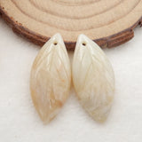 Carved Leaves Amazonite Earrings Beads 30x14x4mm