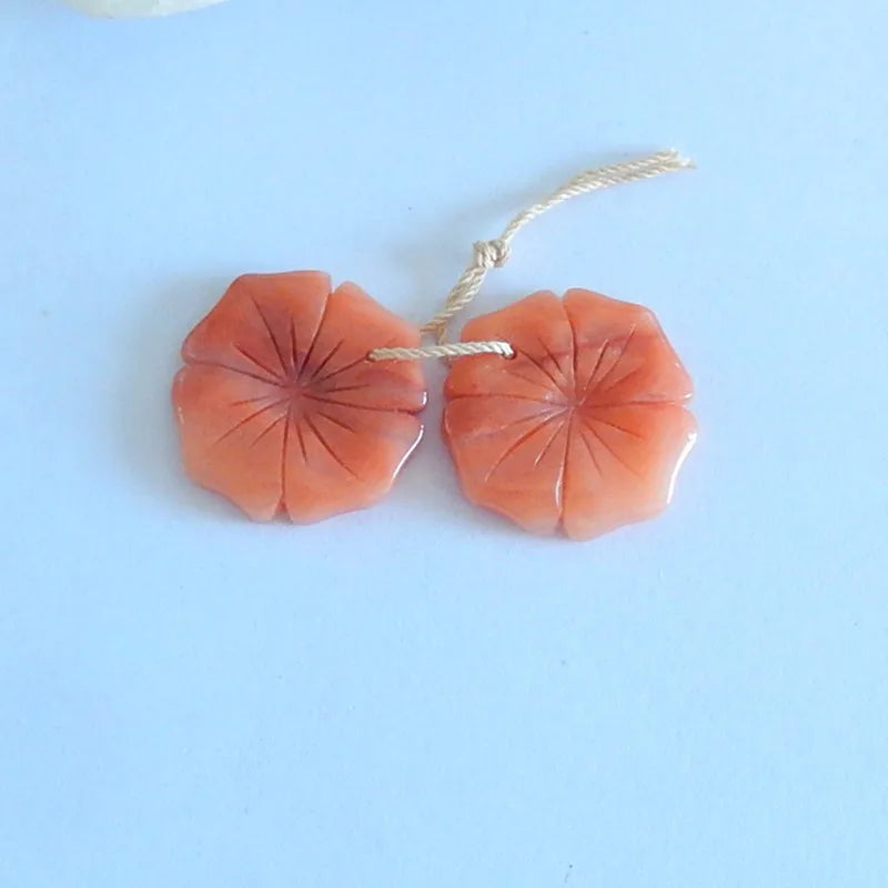 Handmade Red Aventurine Flower Earrings, Fashion Jewelry