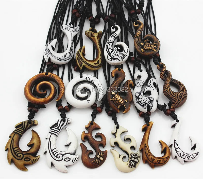 15pcs Hawaiian Maori Fish Hook Pendant Necklace Choker Amulet Gift