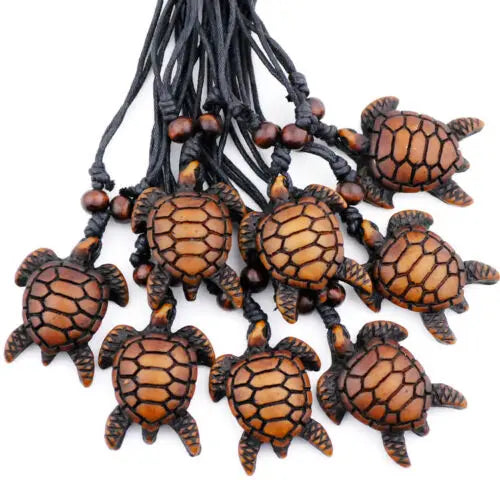 12pcs Bone Carving Hawaiian Surfing Turtles Pendants Necklaces Lucky Gift