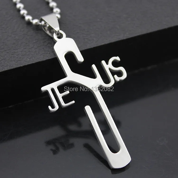 12pcs Stainless Steel Jesus Cross Pendant Chain Necklace Gift