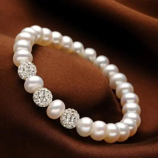 Natural Crystal Bracelet 8-9mm Pearl Single Row Light Flawless