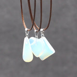 Natural Opal Heart Pendant Necklace with Leather Cord