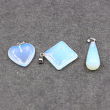 Natural Opal Heart Pendant Necklace with Leather Cord