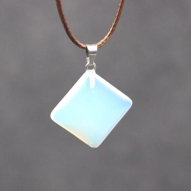 Natural Opal Heart Pendant Necklace with Leather Cord