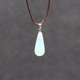 Natural Opal Heart Pendant Necklace with Leather Cord