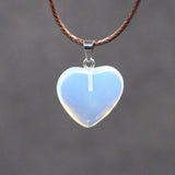 Natural Opal Heart Pendant Necklace with Leather Cord