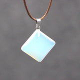 Natural Opal Heart Pendant Necklace with Leather Cord