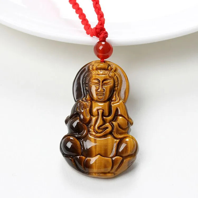Tiger Eye Stone Pendant with Guanyin Charm