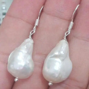 12x18mm Natural BAROQUE KESHI PEARL 925 Sterling Silver Earrings