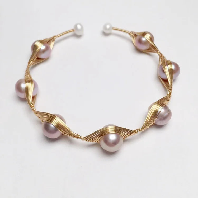 14K Gold Wrapped Freshwater Pearl Bracelet on Silk