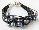 Pearls Leather Bracelet with Magnet Closure