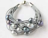 Gray Pearls Leather Bracelet with Magnet Clasp